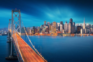 San Francisco at sunrise with Bay Bridge